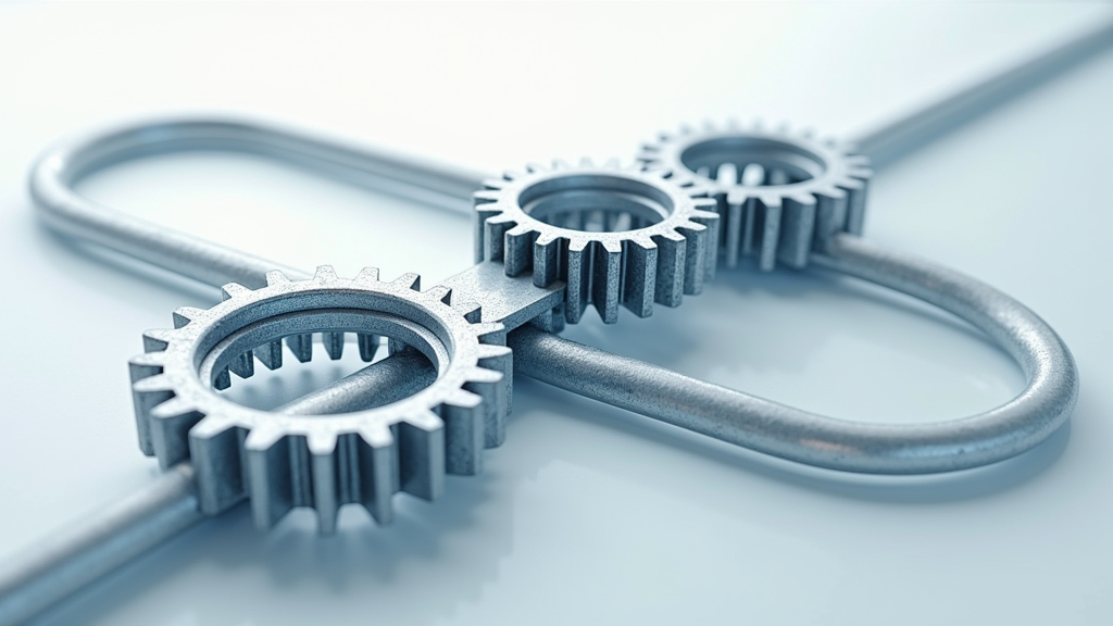 An abstract, artistic rendering of interconnected gears and smooth, flexible tubing to symbolize joint mobility in a mechanical way.
