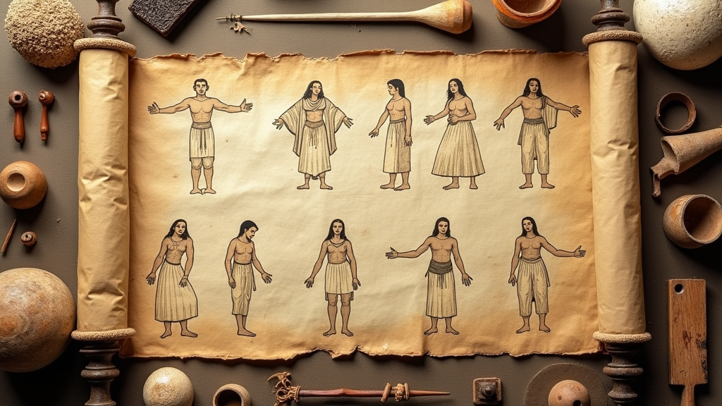 Ancient scroll showing exercises and movement diagrams