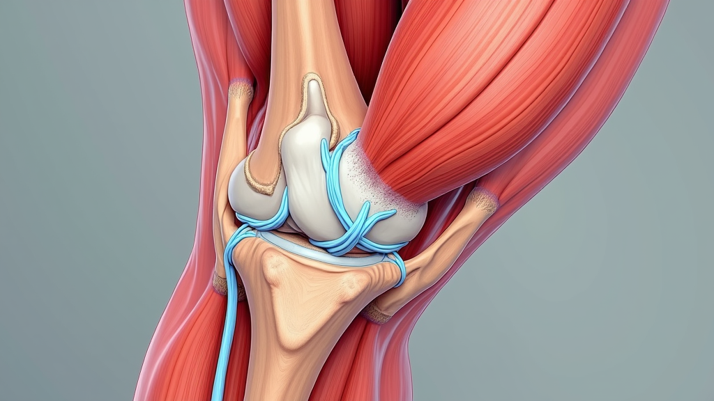 Illustration of muscle fibers next to a knee joint